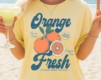 Orange Frische Zitrusfrucht Shirt, Vintage Sommer Comfort Colors® Tank Top, Retro Farmers Markt Shirt, Sommer Orange Liebhaber T-Shirt