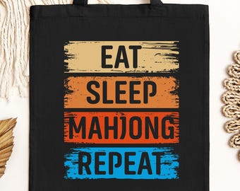 Sac fourre-tout Eat Sleep Mahjong Repeat, Sac à provisions en toile, Funny Game Night, Carrelage rétro, Cadeau pour les amateurs de mahjong