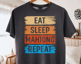 Chemise Eat Sleep Mahjong Répétition, Crop Top Boxy Couleurs Confort, T-shirt Funny Game Night, Cadeau Femme Amateur De Mahjong