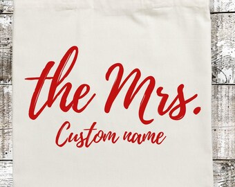 Custom Mrs Tote Bag, Personalized Bride Canvas Bag, Bridal Shower Gift, Future Mrs Bag