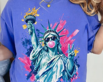 Chemise BCBG Comfort Colors avec Statue de la Liberté, chewing-gum, chemises du 4 juillet, cadeau du jour de l'indépendance