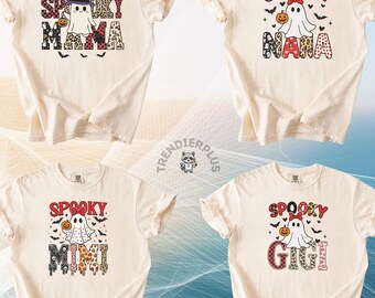 Spooky Mama Nana Mimi Gigi Shirt,Comfort Colors® Halloween Ghost  Long Sleeve Tee, Family Creepy T-Shirt, Fall Season Mom Grandmother Gift