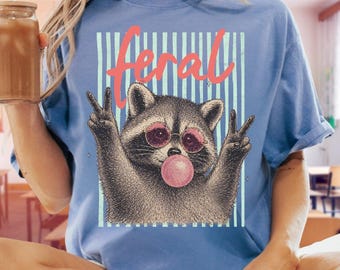 Comfort Colors® Feral Raccoon Shirt, Retro Feral Raccoon Tee, Funny Raccoon Lover Gift, Sarcastic Chaos Raccoon T-Shirt
