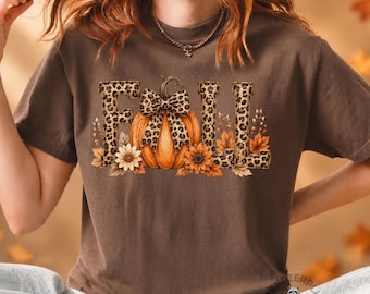 Fall Leopard Pumpkin Shirt, Autumn Floral Comfort Colors Long Sleeve Tee,Thanksgiving Women T-Shirt Gift