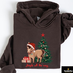 Sudadera navideña divertida con estampado de caballos, sudadera de estilo western para las fiestas, regalo para amantes de los caballos con el lema "Jingle All the Way"