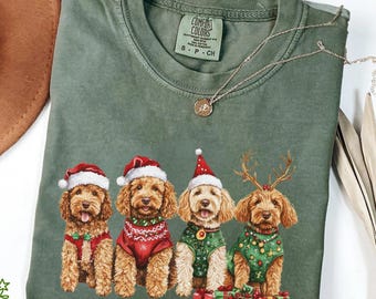 Christmas Goldendoodle Shirt, Comfort Colors Long Sleeve Festive Dog Christmas Tree Tee, Dog Lover Holiday T-Shirt Gift, Festive Holiday Top