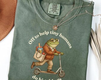 Helping Tiny Humans Do Big Things Shirt, Comfort Colors Frog Teacher Tee, Trendy Back to School T-Shirt, First Day of School Gift