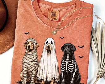 Halloween Dog Shirt, Ghost Dog Mummy Skeleton Golden Retriever Black Lab Tee, Comfort Colors® Halloween Dog Owner Gift, Spooky Long Sleeve