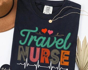 Travel Nurse Shirt, Comfort Colors® Retro Heartbeat Tee, Travel Nursing Long Sleeve, Gifts For Nurses
