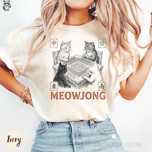Meowjong Comfort Colors Shirt, Cats Playing Mahjong T-Shirt, Vintage Chinese Tile Game Gift, MahJong Player Present, Cat Mom Tee, Game Lover zdjęcie 15