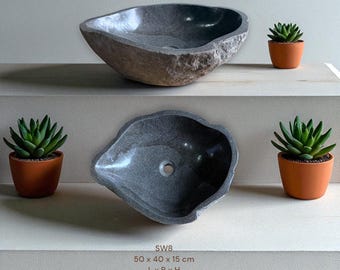 Steinwaschbecken aus Naturstein – Handgefertigtes Waschbecken fürs Badezimmer – Waschschale aus Flussstein – Natürlich & Unikat