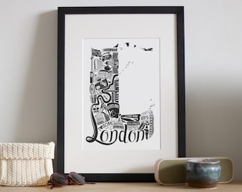 Best of London  - Framed London print - London poster - London Art - Typographic Print - London illustration - letter art - wall art