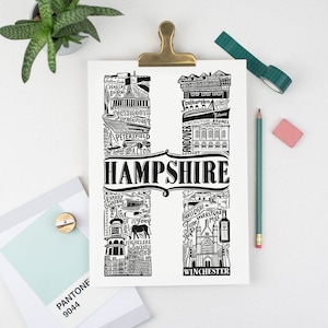 Ungerahmter Hampshire Druck - Geschenk zur Wohnungserwärmung - Hampshire Poster - Hampshire Geschenke - Monochrome Typ print - Abschlussgeschenk UK