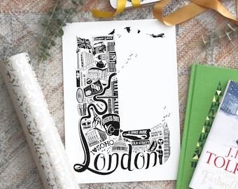 London print - London poster - London gift - gift for londoners - housewarming gift - graduation gift UK  - Monochrome wall art