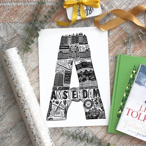 Amsterdam print - Amsterdam artwork - Amsterdam poster - Amsterdam honeymoon gift - housewarming gift - Anniversary paper gift