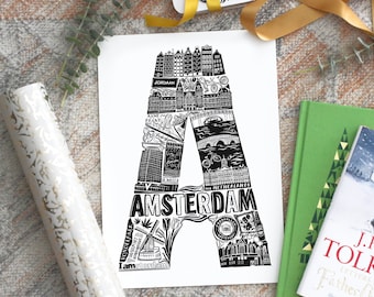 Amsterdam print - Amsterdam artwork - Amsterdam poster - Amsterdam honeymoon gift - housewarming gift - Anniversary paper gift
