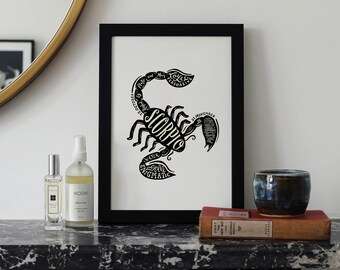 Scorpio Zodiac Print - Star Sign - Unframed Scorpio Print - Scorpio Birthday Gift - Astrology Art - Gold Foil Poster- October- November Gift