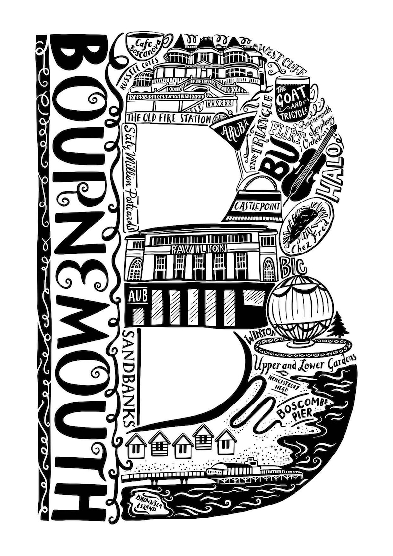 housewarming gift Bournemouth Gift Bournemouth unframed Print University Gift Ideas Birthday Gift UK Birthday Gift UK