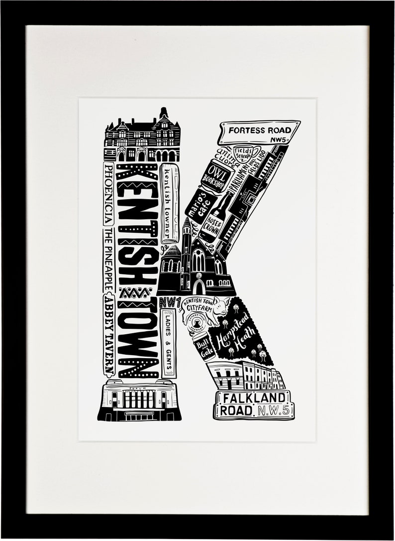 Anniversary paper gift Kentish Town gift Housewarming present for Londoners Kentish Town poster Best of Kentish Town print