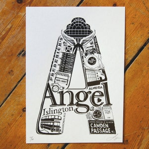 Best of Angel London print London poster London Art Typographic Print London illustration letter art North London poster image 5