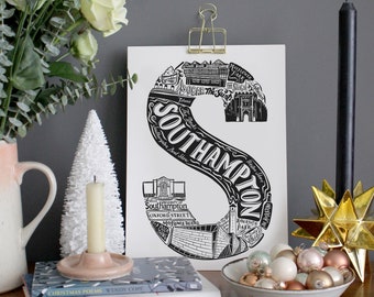 Southampton unframed Print- Southampton Gift- University of Southampton- University Gift Ideas- Anniversary paper gift- Gift for sister