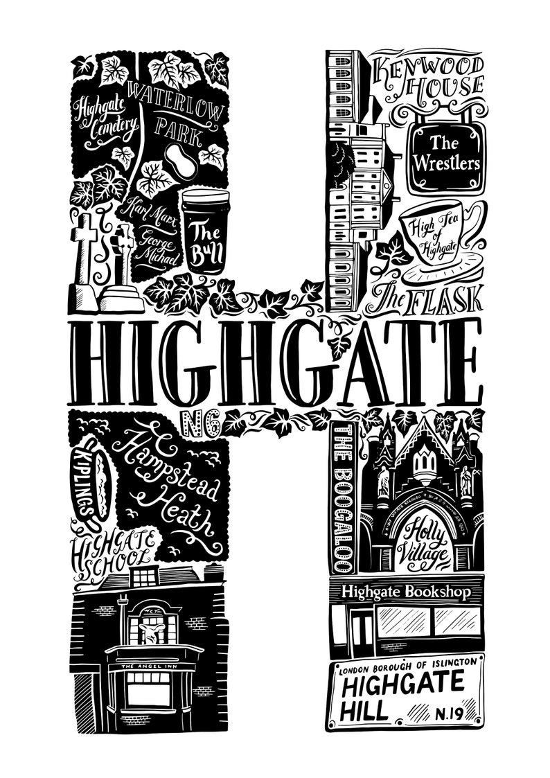 Highgate Print Highgate Poster Highgate Art Highgate Etsy