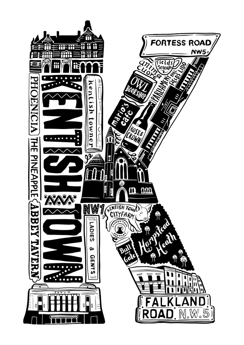 Anniversary paper gift Kentish Town gift Housewarming present for Londoners Kentish Town poster Best of Kentish Town print