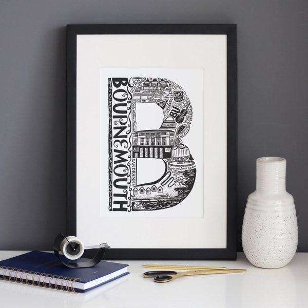Bournemouth Print-Bournemouth poster - Bournemouth art - regalo de graduación - Bournemouth Gift- University Gift Ideas - Regalo de papel de aniversario