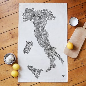 Geschirrtuch aus 100% Baumwolle - Italienische Küche Map Geschirrtuch - Geschenke für Feinschmecker - Ostergeschenk - Ostergeschenk - Geschenk für Schwester - Summer BBQ UK