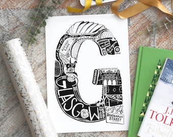 Glasgow Print- graduation gift UK- Glasgow University - Glasgow poster - Housewarming gift - Anniversary paper gift - Scottish gifts