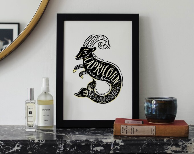 Capricorn Zodiac Print - Star Sign - Unframed Capricorn Print - Capricorn Birthday Gift - Astrology Art - Gold Foil Poster- January Gift