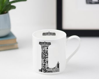 Loughborough Bone China Mug - Loughborough gift - UK gift - Loughborough Souvenir - Graduation print - Illustrated Mug - Loughborough Uni