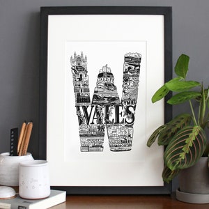 Wales framed print  - graduation gift UK - University town - Typographic art - Wales poster - Welsh artwork- Anniversary paper gift