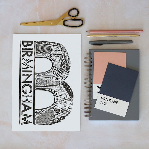 Birmingham unframed Print- graduation gift - Birmingham Gift- University Gift Ideas - Anniversary paper gift - Gift for him