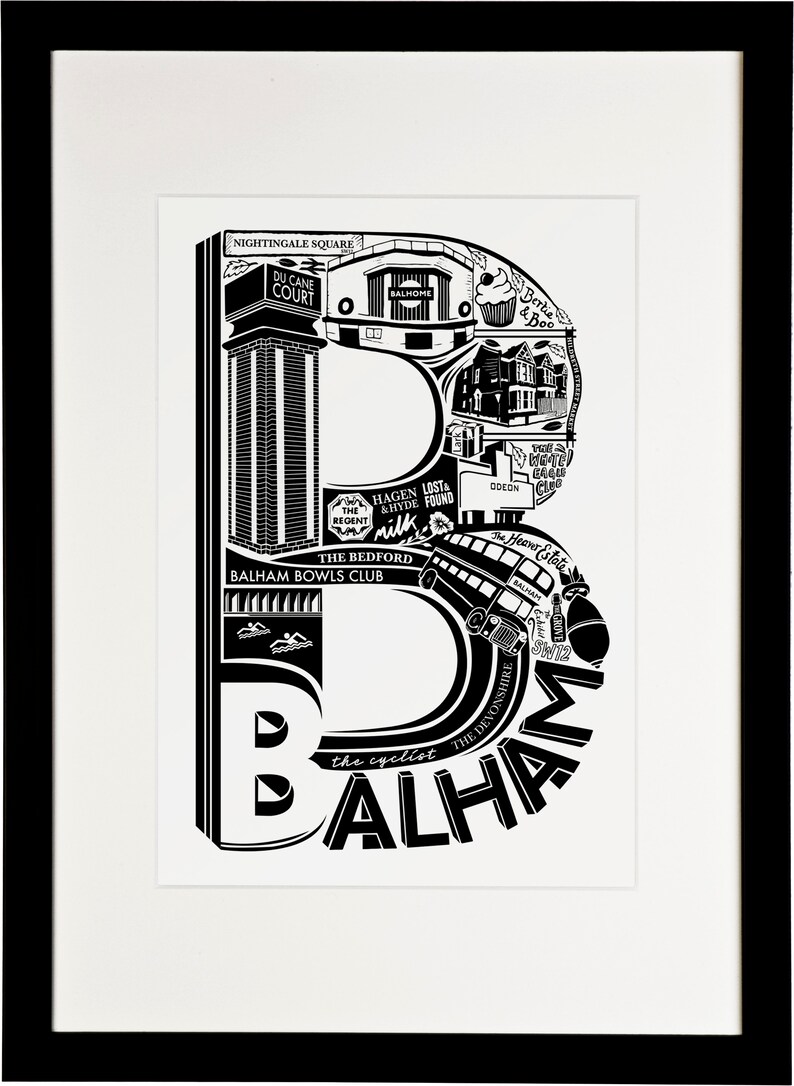 Best of Balham London print London Art Typographic Print London illustration letter art South London Mothers day gift UK image 2