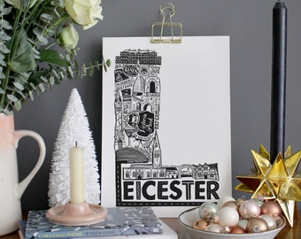 Leicester unframed Print- Leicester Gift- Leicester University- University Gift Ideas - Leicester poster - Leicester art - Leicester gift