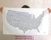 American Gastronomy Map Tea Towel Grey - Gifts for foodies - Kitchen Gifts