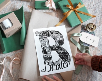 Unframed Brixton print - London print - Brixton poster - Brixton Art - Typographic Print - Graduation -  Anniversary gift