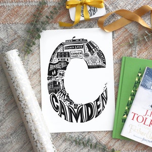 Impressão Camden - Impressão de Londres - Pôster de Camden - Arte de Camden - Tipografia - Impressão tipográfica de Londres - arte de letras - Presente de papel de aniversário