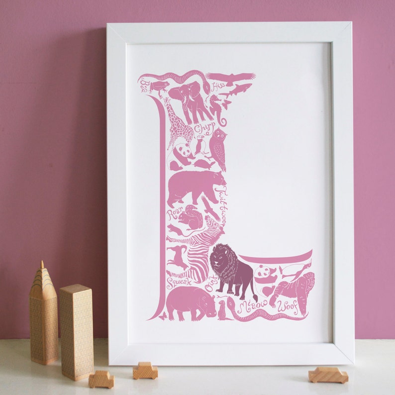 Pink Letter Christening Print Nursery print Nursery decor Childrens art Initial print kids room graduation gift UK image 3
