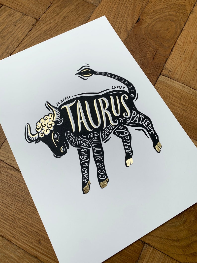 Taurus Lettering Taurus Zodiac Print - Star Sign - Unframed Taurus Print - Taurus ...