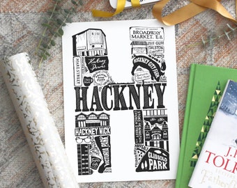 Best of Hackney - Unframed Hackney print - Hackney poster - Hackney Art - Housewarming gift for Londoners - Anniversary paper gift