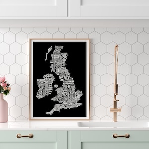 British Isles Food Map Print - British Art - Typographic Print - Letter Art - Wandkunst - Geschenk für Foodie - Küchenkunst - Gastronomie Druck UK
