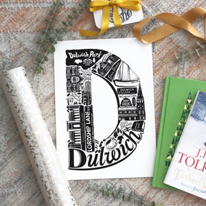 Impressão Dulwich - Pôster Dulwich - Arte de Londres - Presentes do sul de Londres - Arte de parede de Londres - Arte de letras - Pôster do sul de Londres - presente de formatura Reino Unido