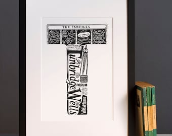 Unframed Tunbridge Wells print - British Art - Typographic Print - housewarming gifts - Tunbridge Wells poster - Tunbridge Wells gift