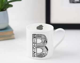 Birmingham Bone China Mug - Birmingham gift - UK gift - Birmingham Souvenir - Graduation print - Illustrated Mug - Tea - Coffee