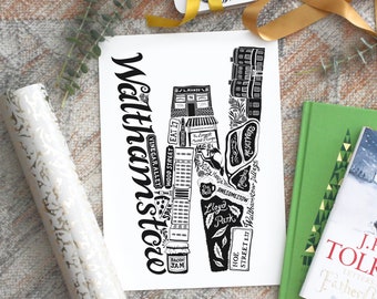 Unframed Walthamstow print - Walthamstow art- Walthamstow gift - Anniversary paper gift - Gift for Grandmother - Gift for partner