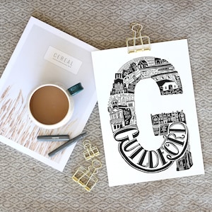 Guildford print - Guildford Geschenk - Jubiläum Papier Geschenk - Art Print - Guildford Poster - Wandkunst - Einfarbige Wandkunst - Guildford Karte