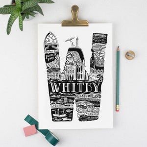 Unframed Whitby Print - City illustration - Whitby art- Housewarming gift - City print - Travel poster - wall art - Graduation print