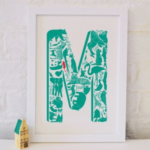 Animal Alphabet Letter M - Impresión de guardería - Decoración de guardería - Arte infantil - Regalo de bautizo - regalo de graduación España - Regalo para hermana